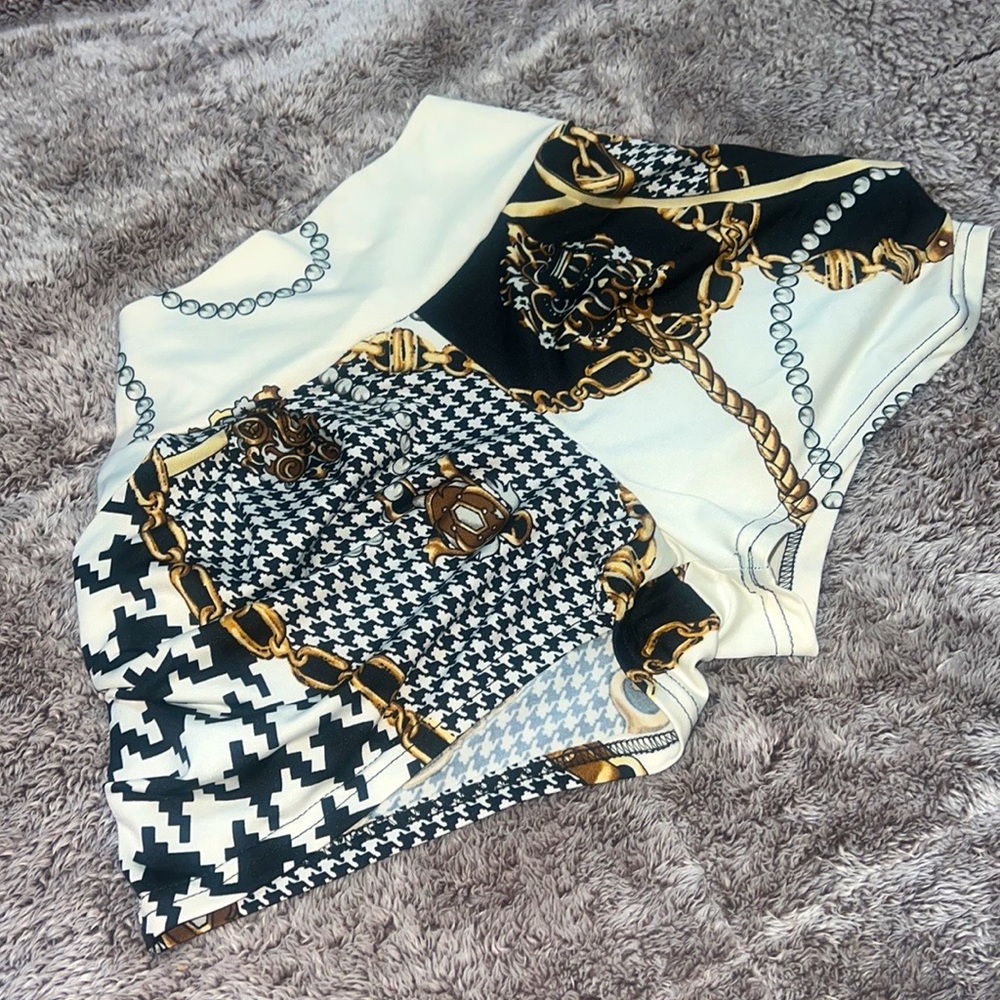 Chain pearl detail elastic high thick waistband stretch flowy shorts